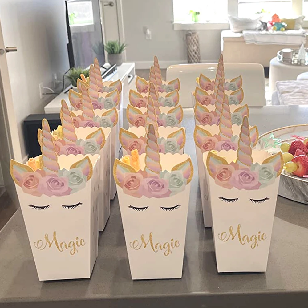 Food Snacks For Baby Shower - 6/12 قطعة صندوق الفشار يونيكورن يونيكورن